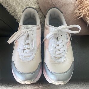 Puma White and Silver Sneakers with Retro Design